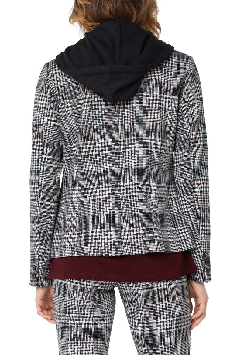 Check Boyfriend Blazer with Removable Hoodie Insert, Alternate, color, BK/WHT/BRN