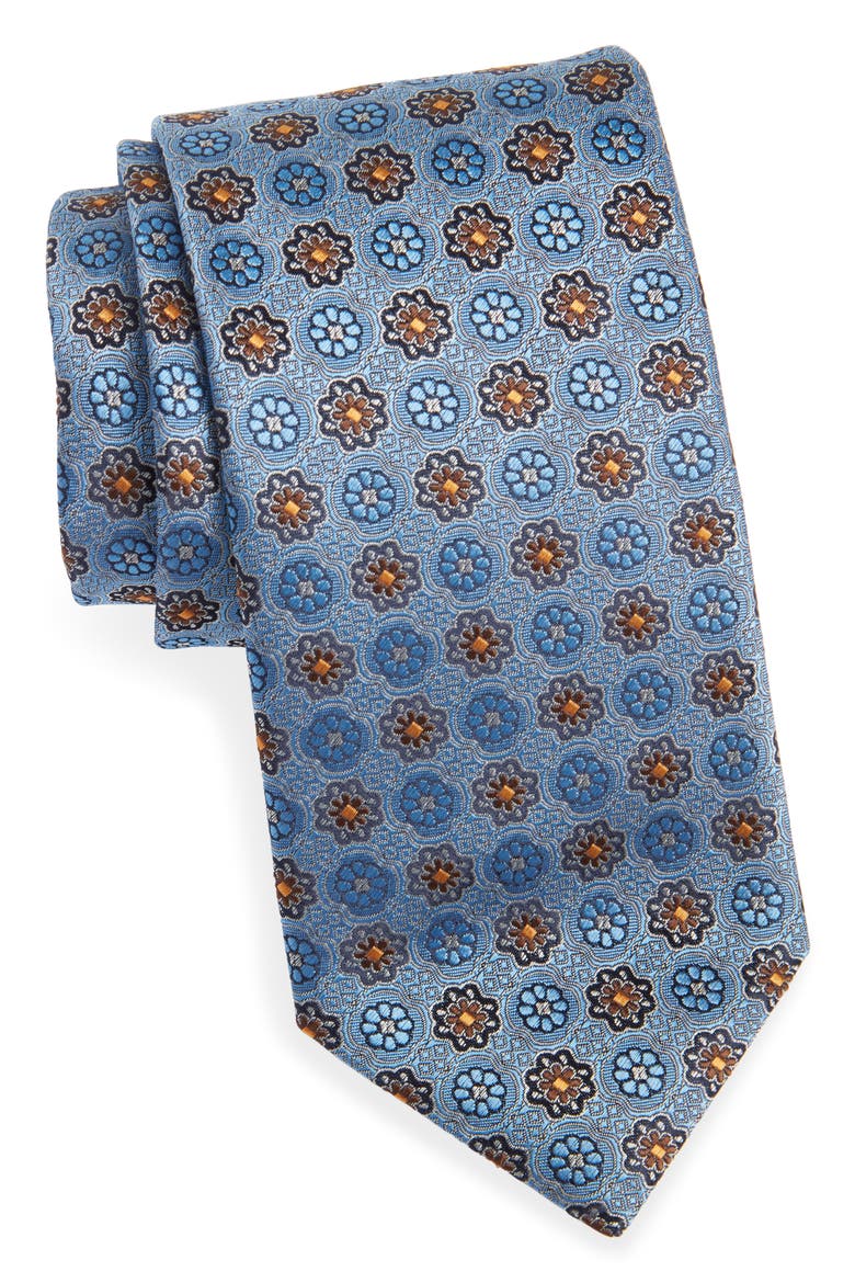 Medallion Silk Tie, Main, color, LIGHT BLUE