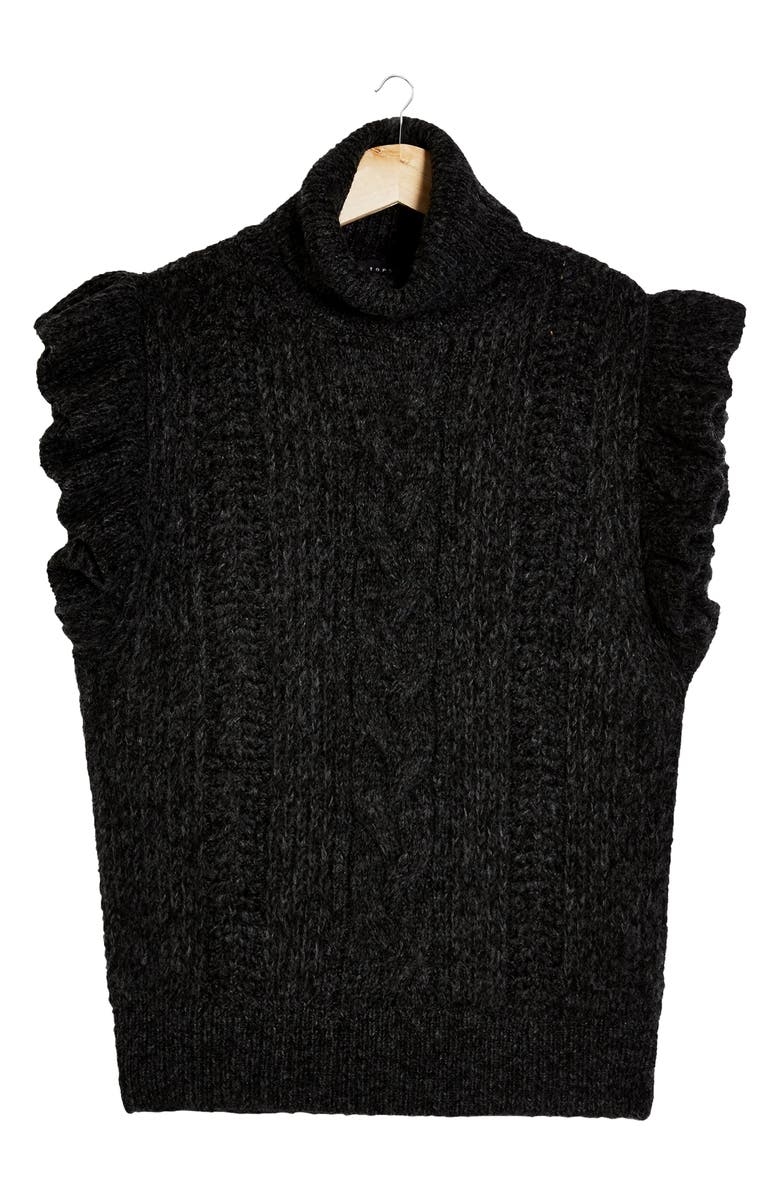Topshop Flutter Sleeve Cable Knit Turtleneck Sweater, Alternate, color, 