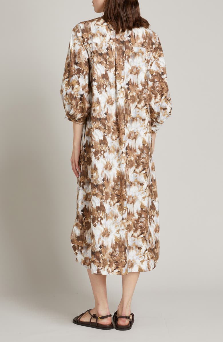 MM by Max Mara Falda Abstract Print Cotton Midi Shirtdress, Alternate, color, Sky Blue/ Brown