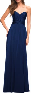 La Femme Simple Strapless Jersey Dress with High Slit