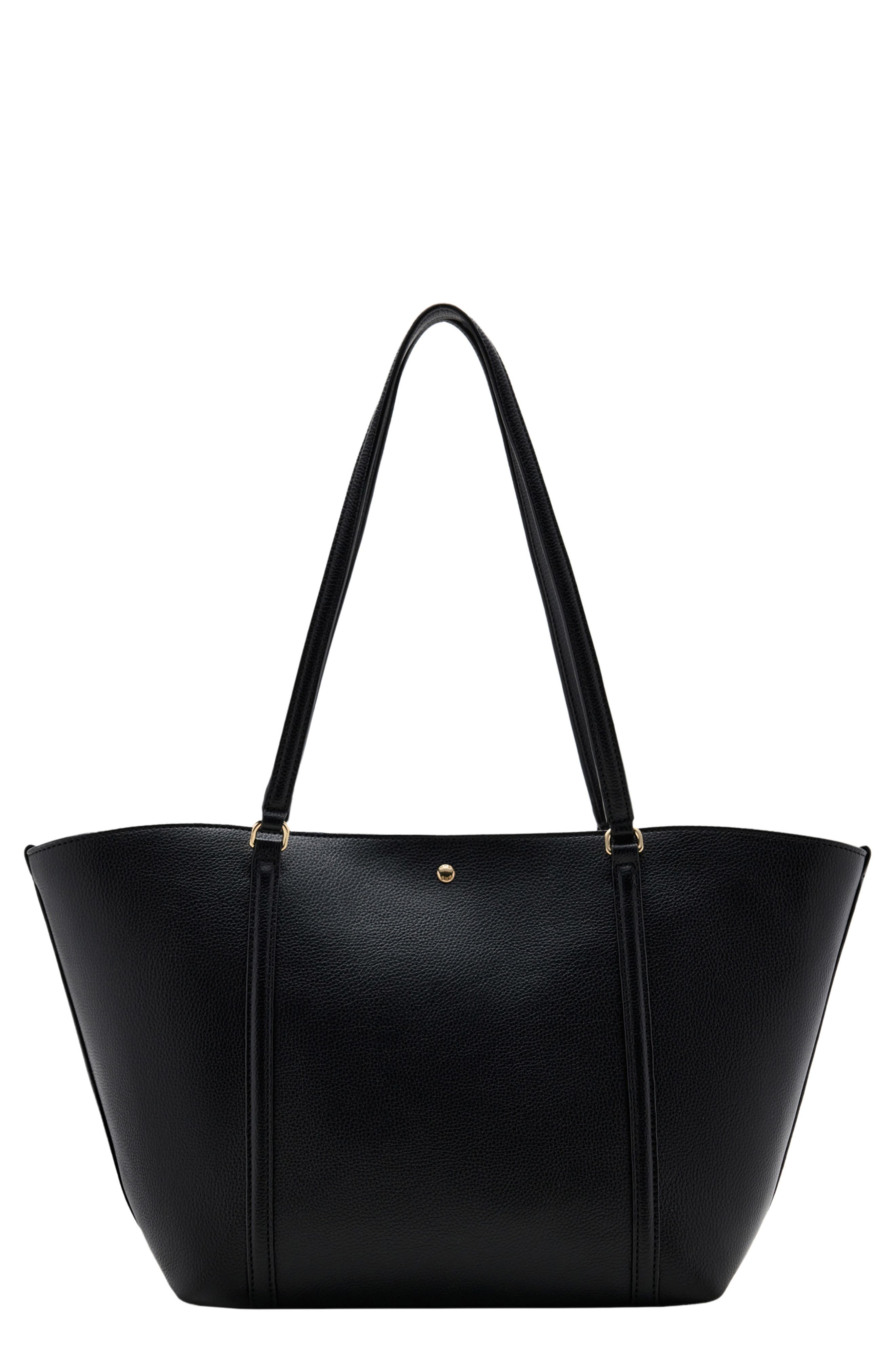 Faux Leather Shopper Tote, Main, color, BLACK