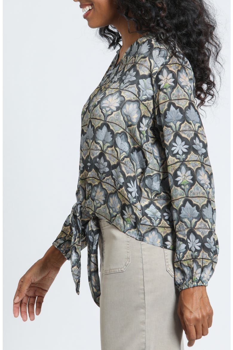 Tie Front V-Neck Top, Alternate, color, SAGE/PEWETER MULTI