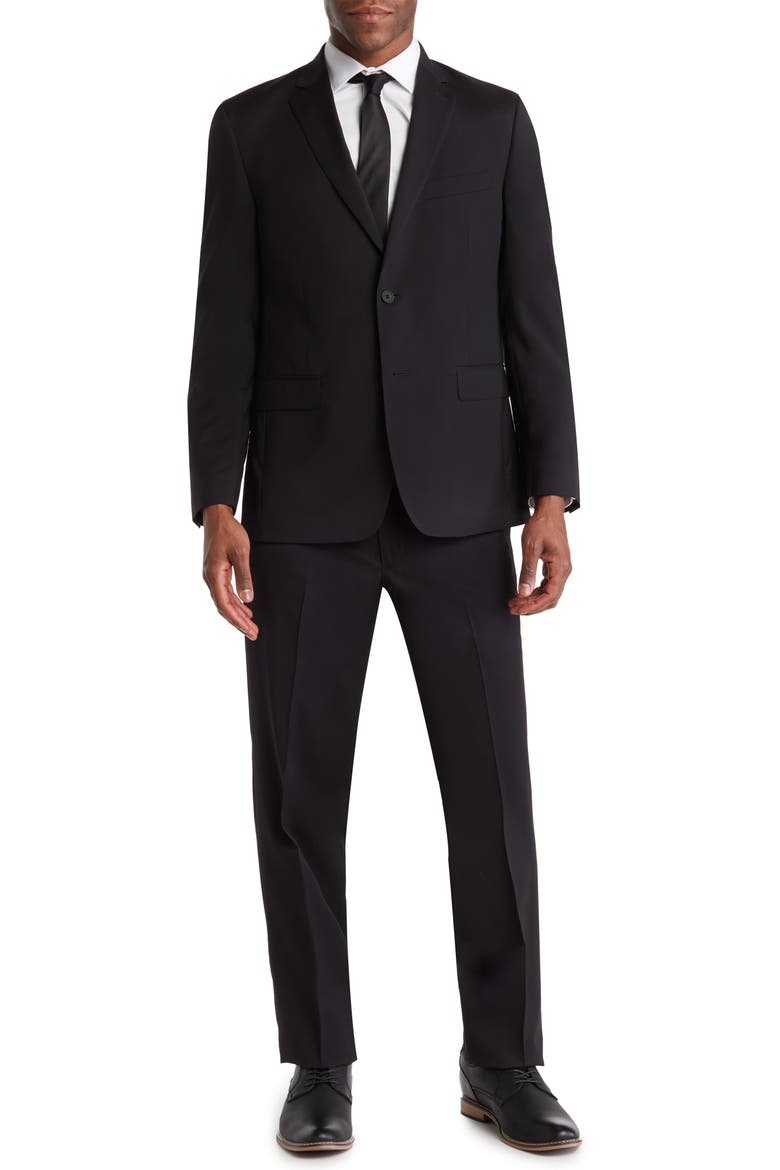 Sartorial Two Button Notch Lapel Wool Blend Suit, Main, color, BLACK