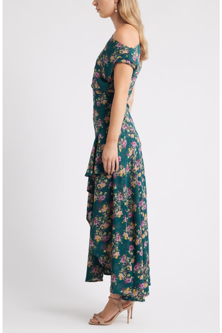 Cascading Off the Shoulder Evening Dress, Alternate, color, GREEN- ZOE GARDEN