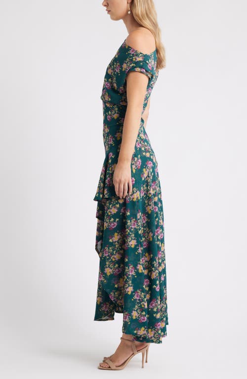 Chelsea28 Cascading Off The Shoulder Evening Dress In Multi