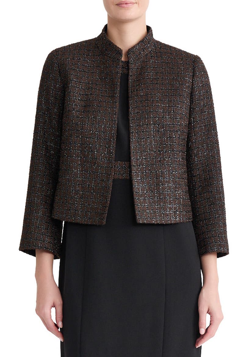Stand Collar Tweed Jacket, Main, color, RICH CHOCOLATE/ BLACK