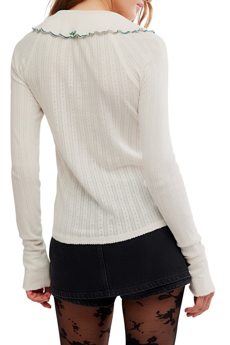 Juniper Embroidered Pointelle Cotton Button-Up Top, Alternate, color, IVORY