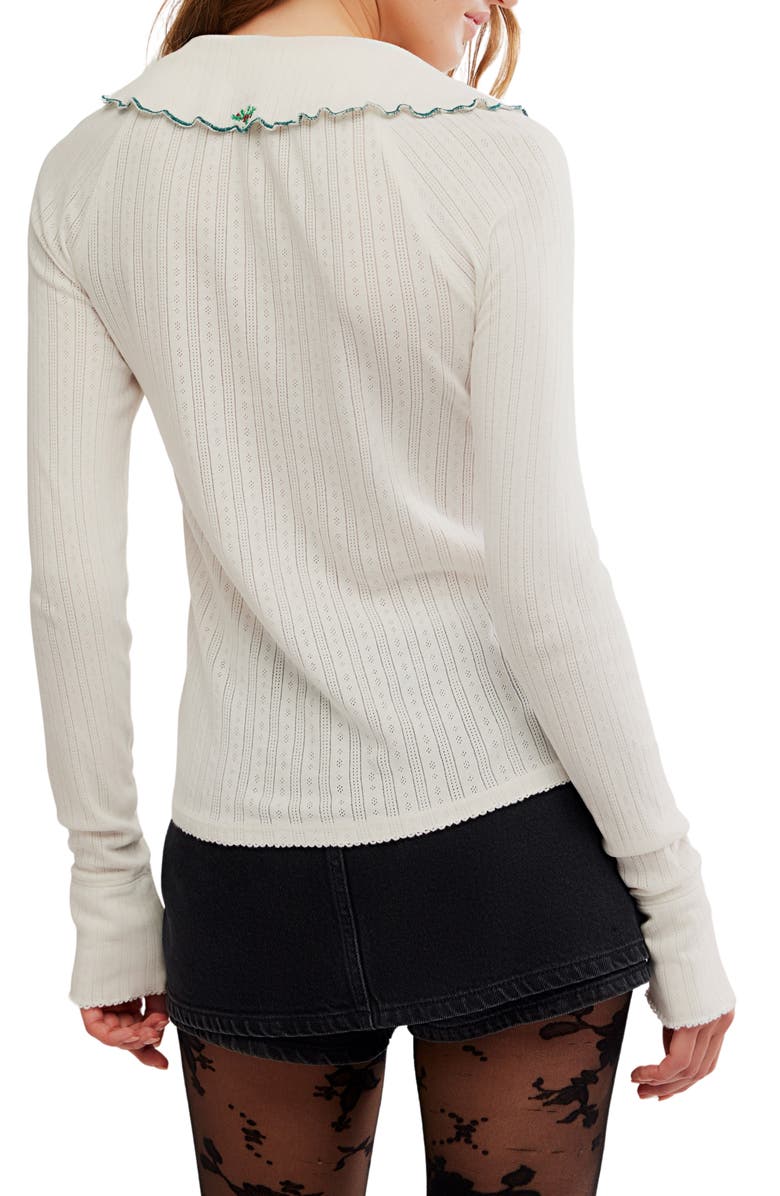 Free People Juniper Embroidered Pointelle Cotton Button-Up Top, Alternate, color, Ivory