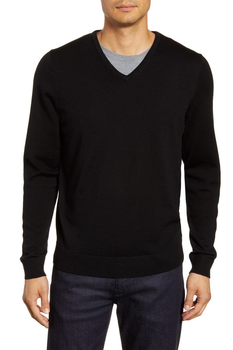 V-Neck Merino Wool Sweater, Main, color, BLACK CAVIAR