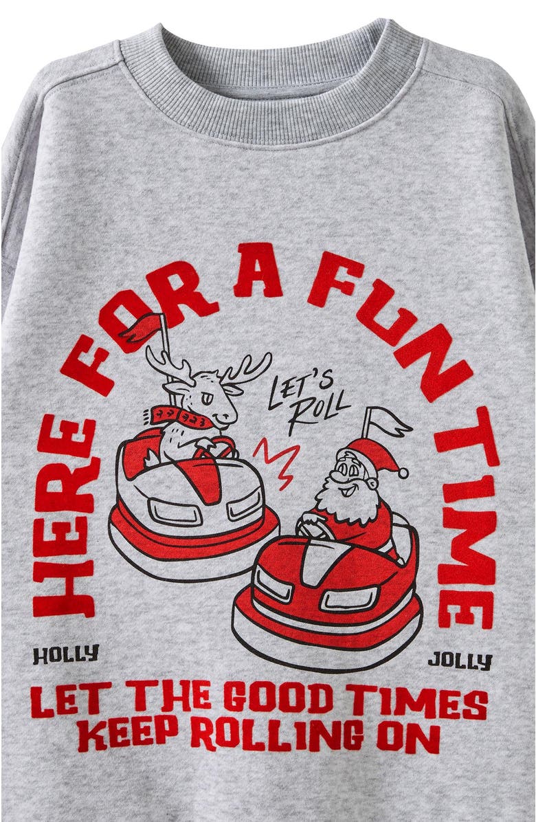 Cotton On Kids Kid's Sammy Oversize Crew, Alternate, color, Grey Marle Holly Jolly Fun