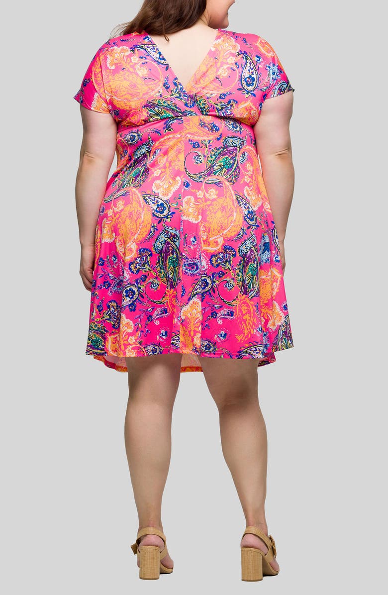 24seven Comfort Apparel Print Surplice V-Neck Dress, Alternate, color, Pink Multi