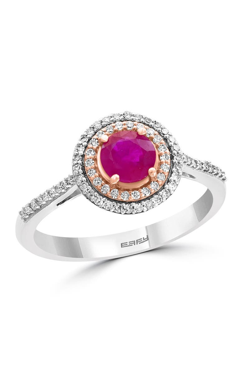 EFFY 14K White & Rose Gold Diamond & Natural Ruby Ring - 0.21 ctw - Size 7, Alternate, color,