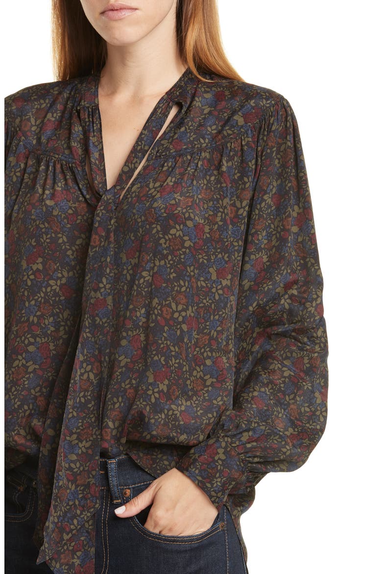 Floral Print Tie Neck Shirt, Alternate, color, MULTI