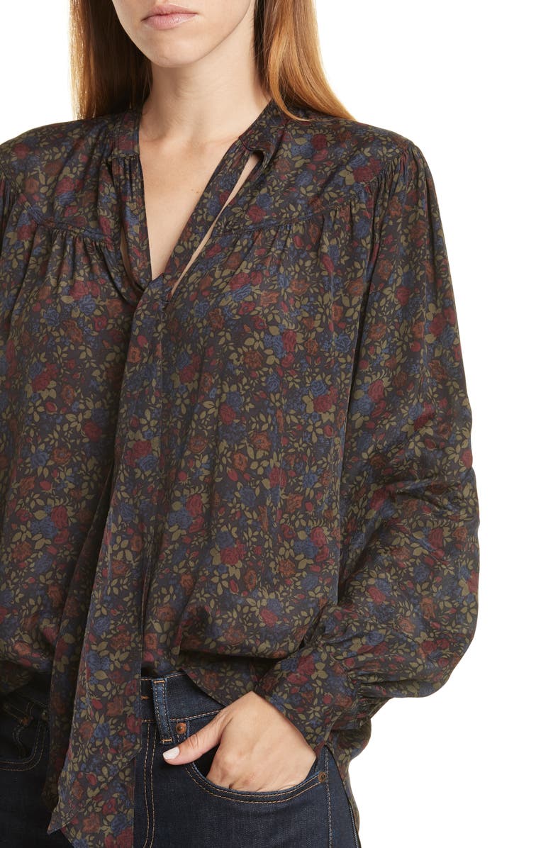 Polo Ralph Lauren Floral Print Tie Neck Shirt, Alternate, color,