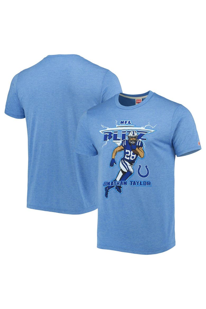 Men's Homage Jonathan Taylor Heathered Royal Indianapolis Colts NFL Blitz Player Tri-Blend T-Shirt, Main, color, Heather Royal