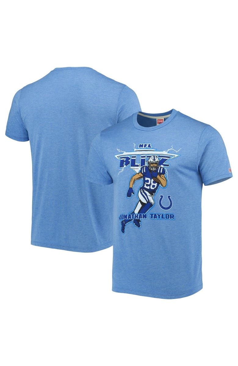 Homage Men's Homage Jonathan Taylor Heathered Royal Indianapolis Colts NFL Blitz Player Tri-Blend T-Shirt, Main, color, Heather Royal