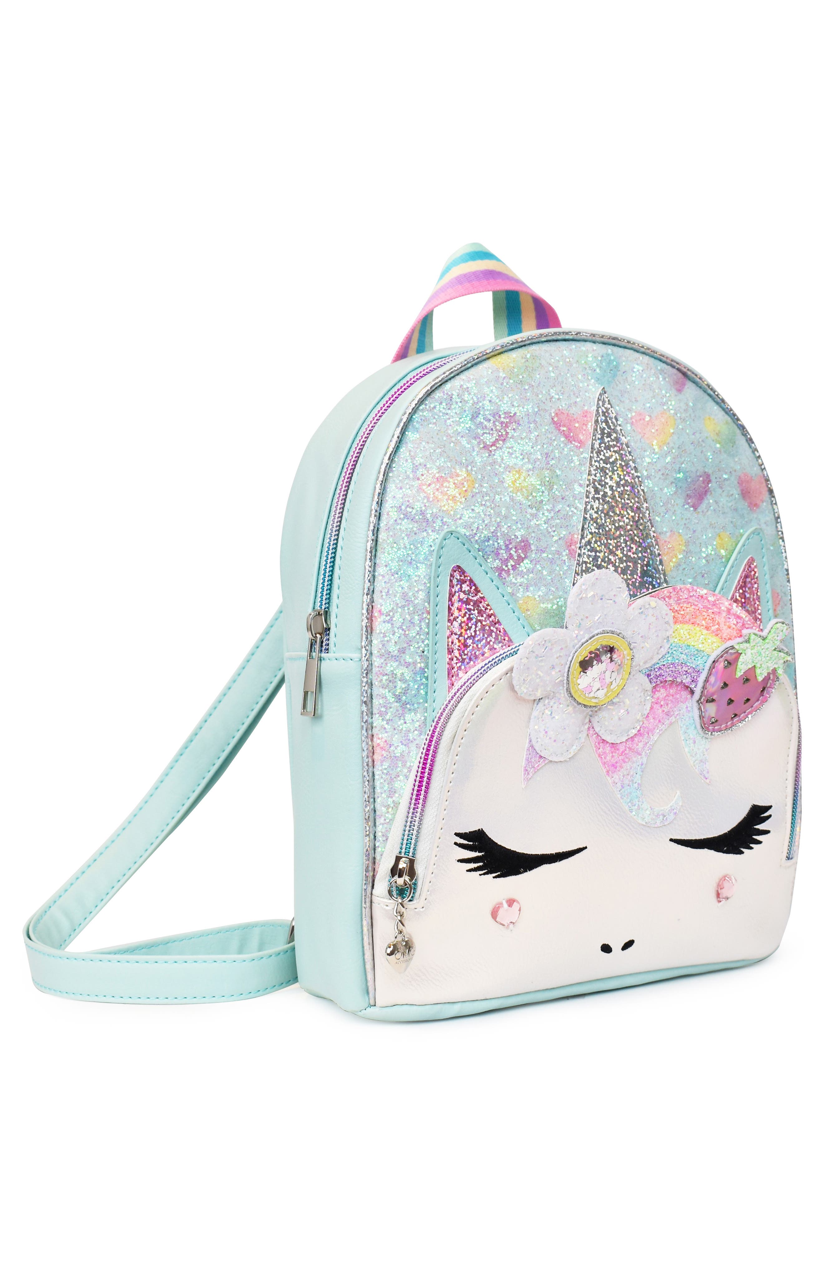 OMG Accessories Kids' Gwen Rainbow Glitter Heart Mini Backpack, Alternate, color, 