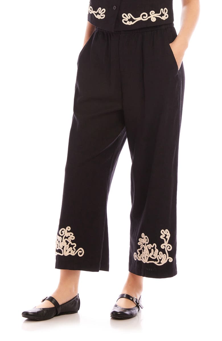 FIFTEEN TWENTY Mason Rope Stitch Linen Blend Ankle Pants, Alternate, color, Black/ Cream