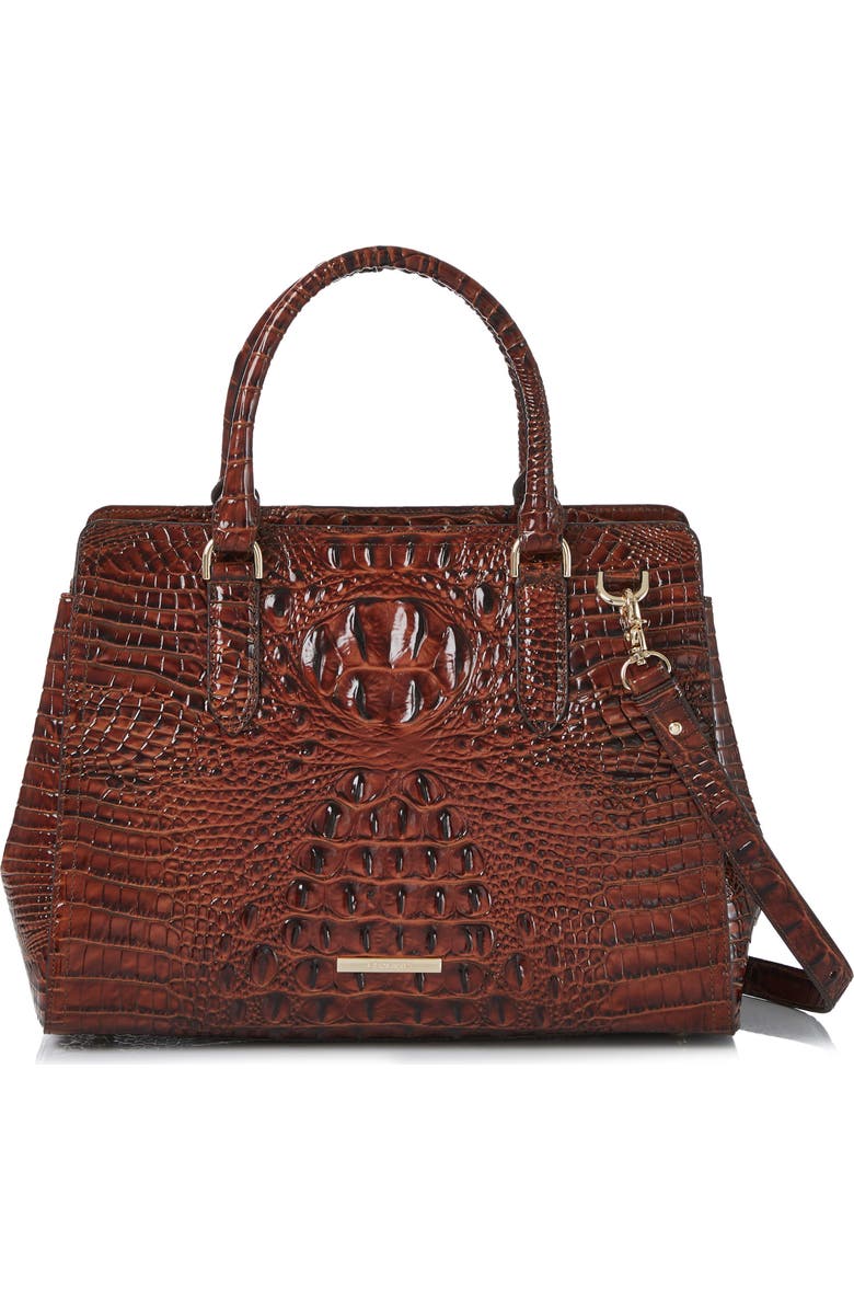 Brahmin Small Finley Croc Embossed Leather Satchel, Alternate, color, Pecan