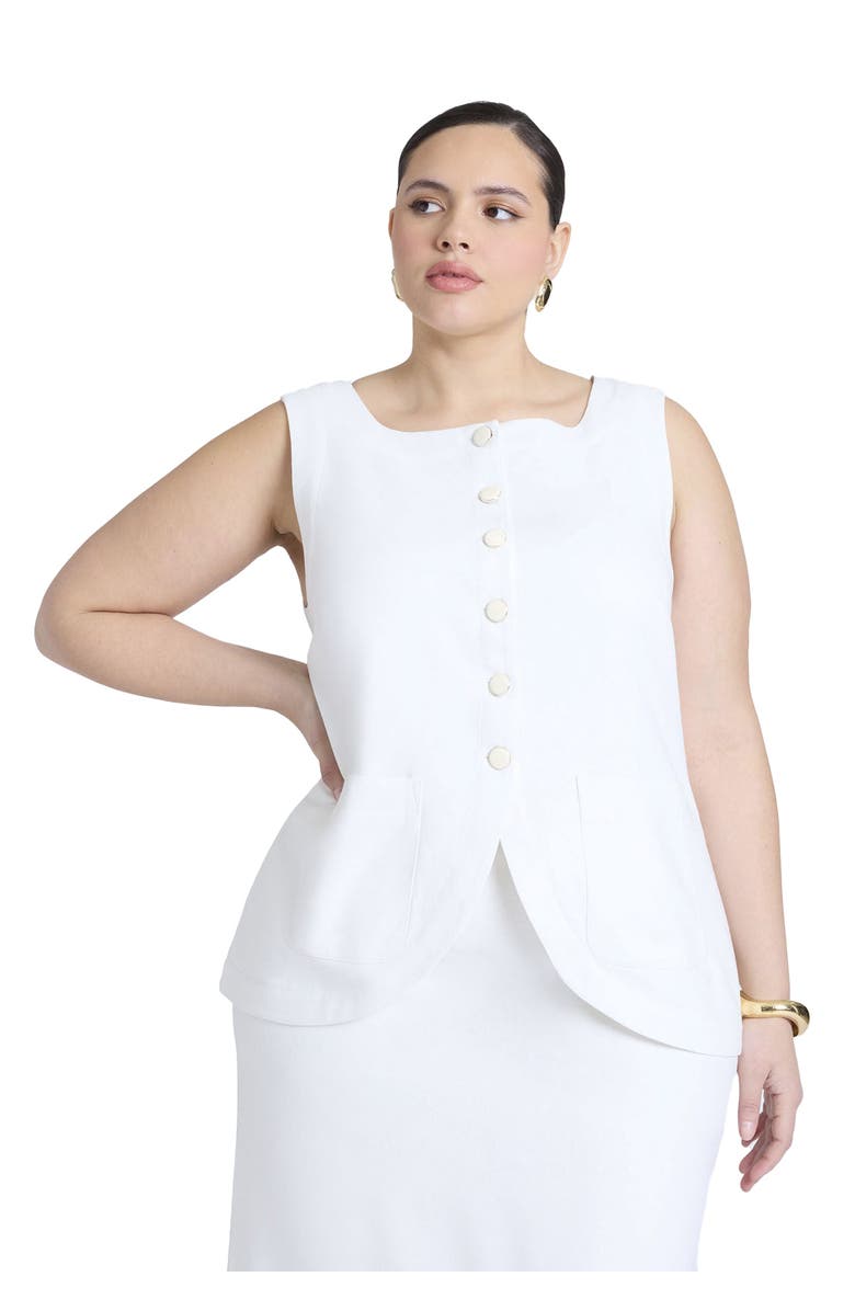 ELOQUII Square Neck Scoop Hem Linen Blend Vest, Main, color, Snow White