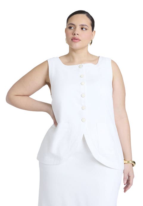 Square Neck Scoop Hem Linen Blend Vest (Plus Available)