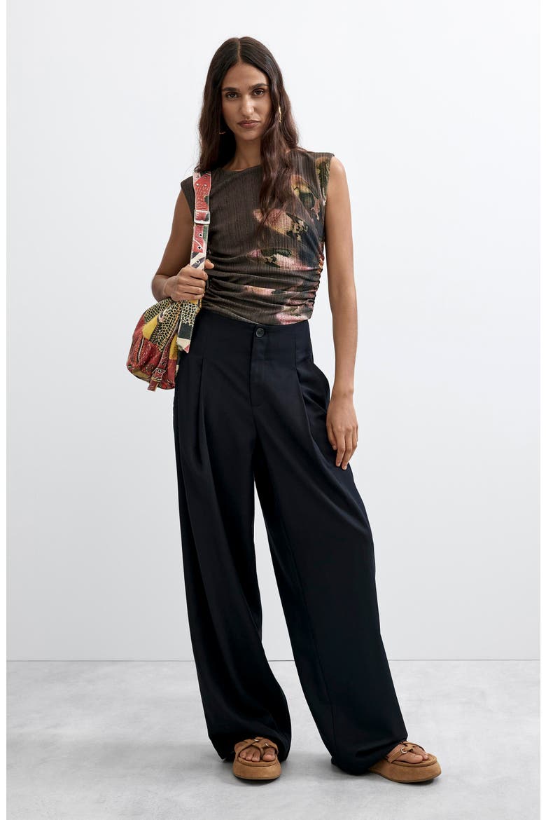 Pleated Wide Leg Trousers, Alternate, color, BLACK