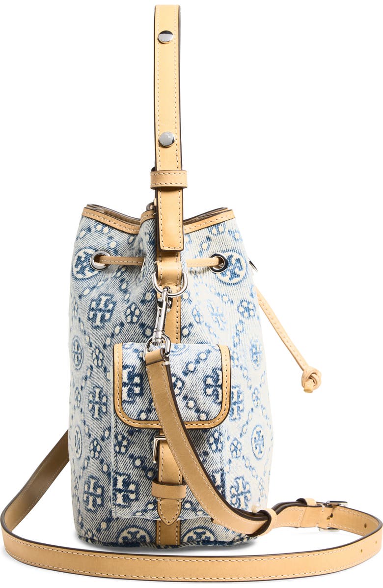 Tory Burch T Monogram Denim Bucket Bag, Alternate, color, Powder Blue