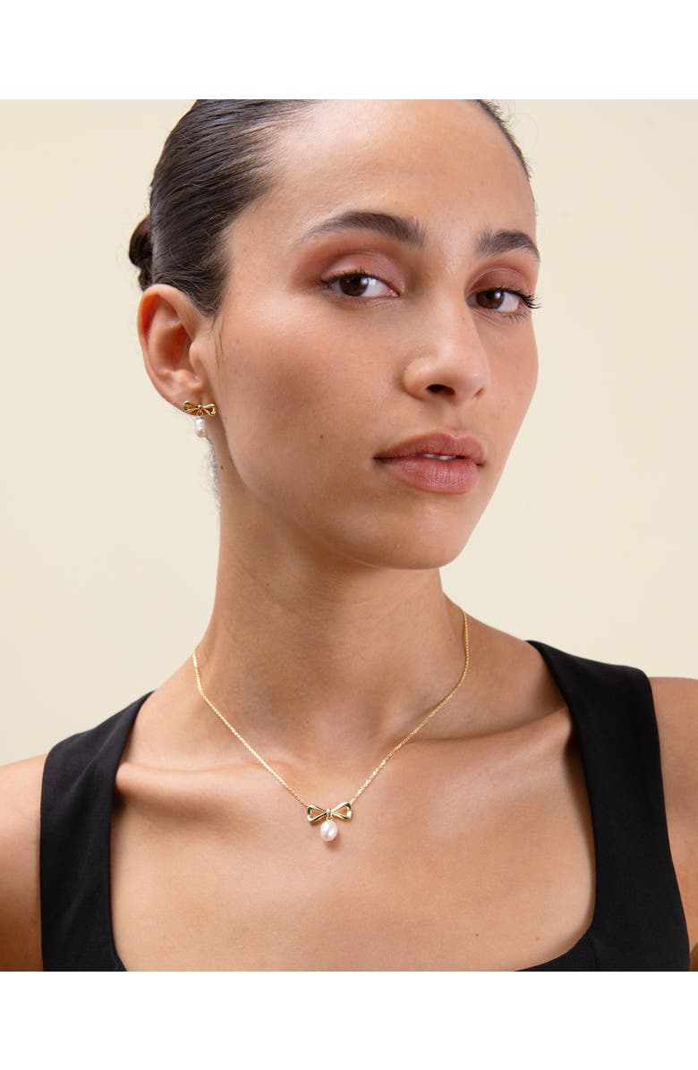 Edge of Ember Bow Pearl Earrings, Alternate, color, Pearl