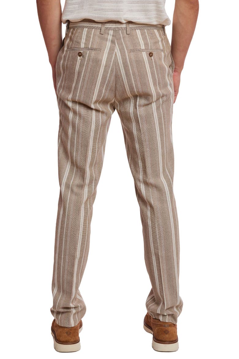 Downing Slim Flat Front Stripe Linen Blend Dress Pants, Alternate, color, TAN BEIGE STRIPES