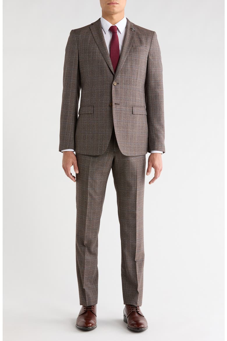 Plaid Wool Blend Suit, Main, color, BROWN