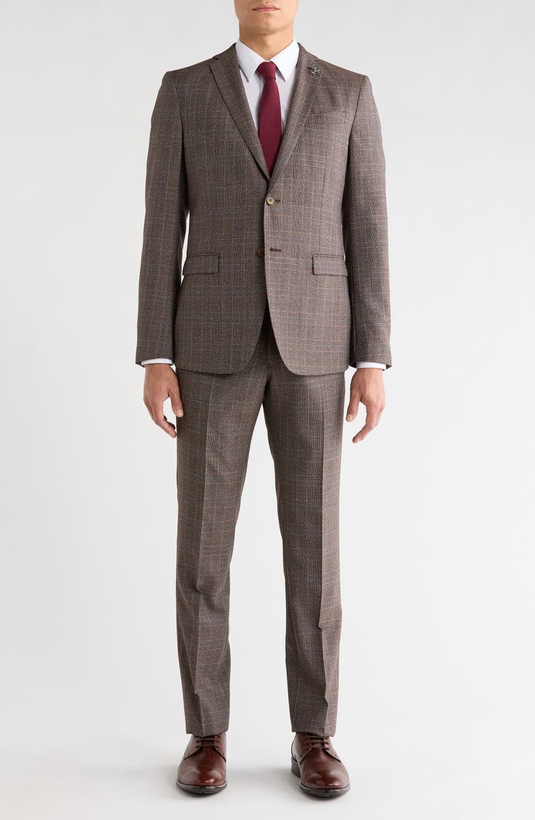John Varvatos Star USA Plaid Wool Blend Suit, Main, color, Brown