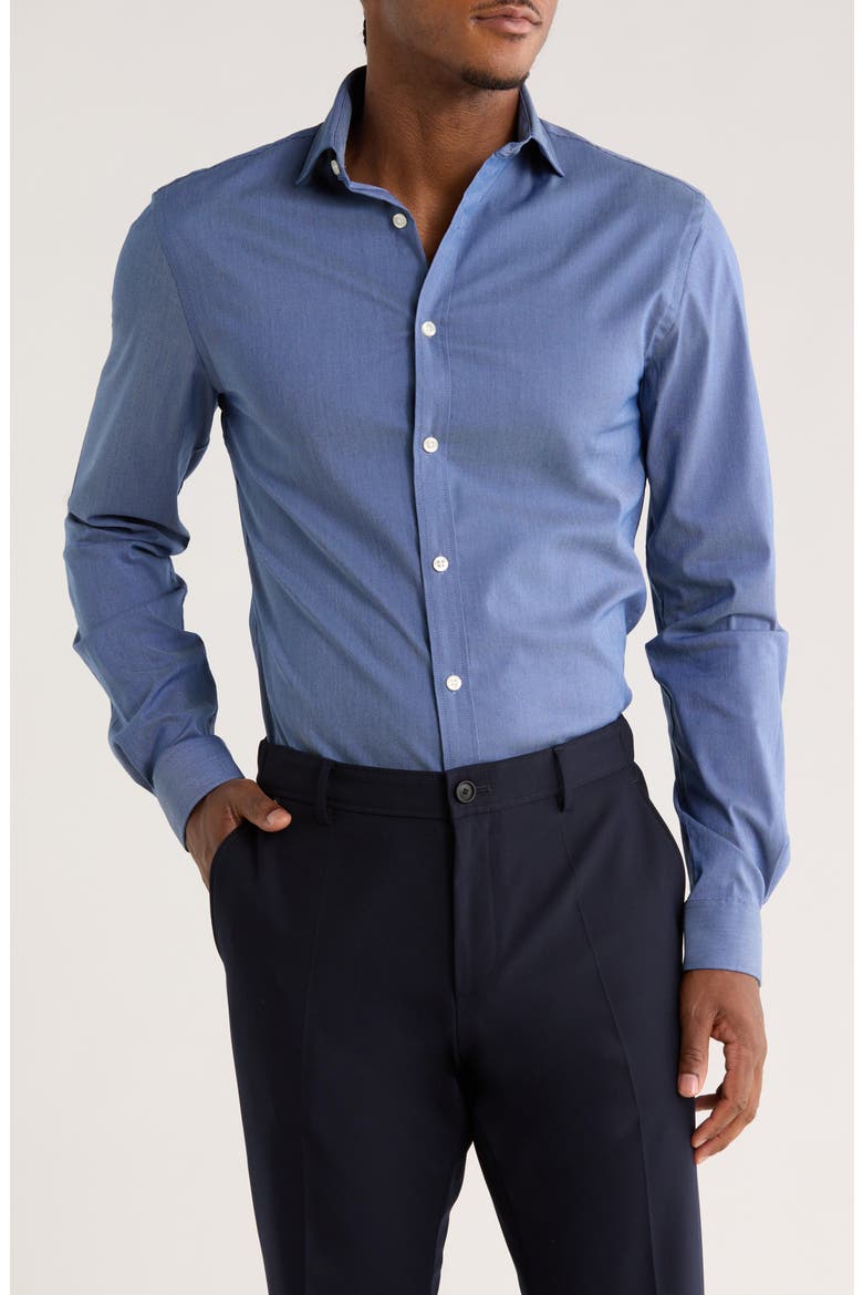 Solid Slim Fit Quick Dry Stretch Dress Shirt, Main, color, BLUE