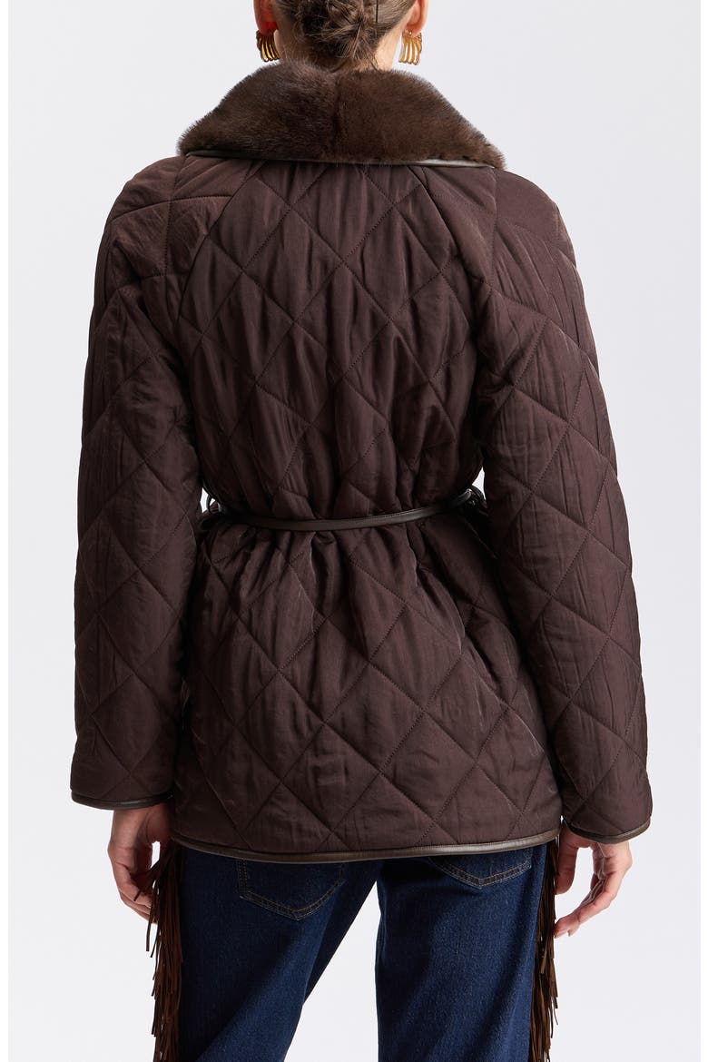 Faux Fur Trim Quilted Jacket, Alternate, color, HICKORY