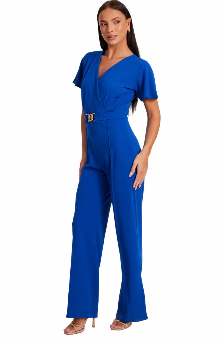 QUIZ Scuba Crepe Wrap Front Palazzo Jumpsuit, Alternate, color,