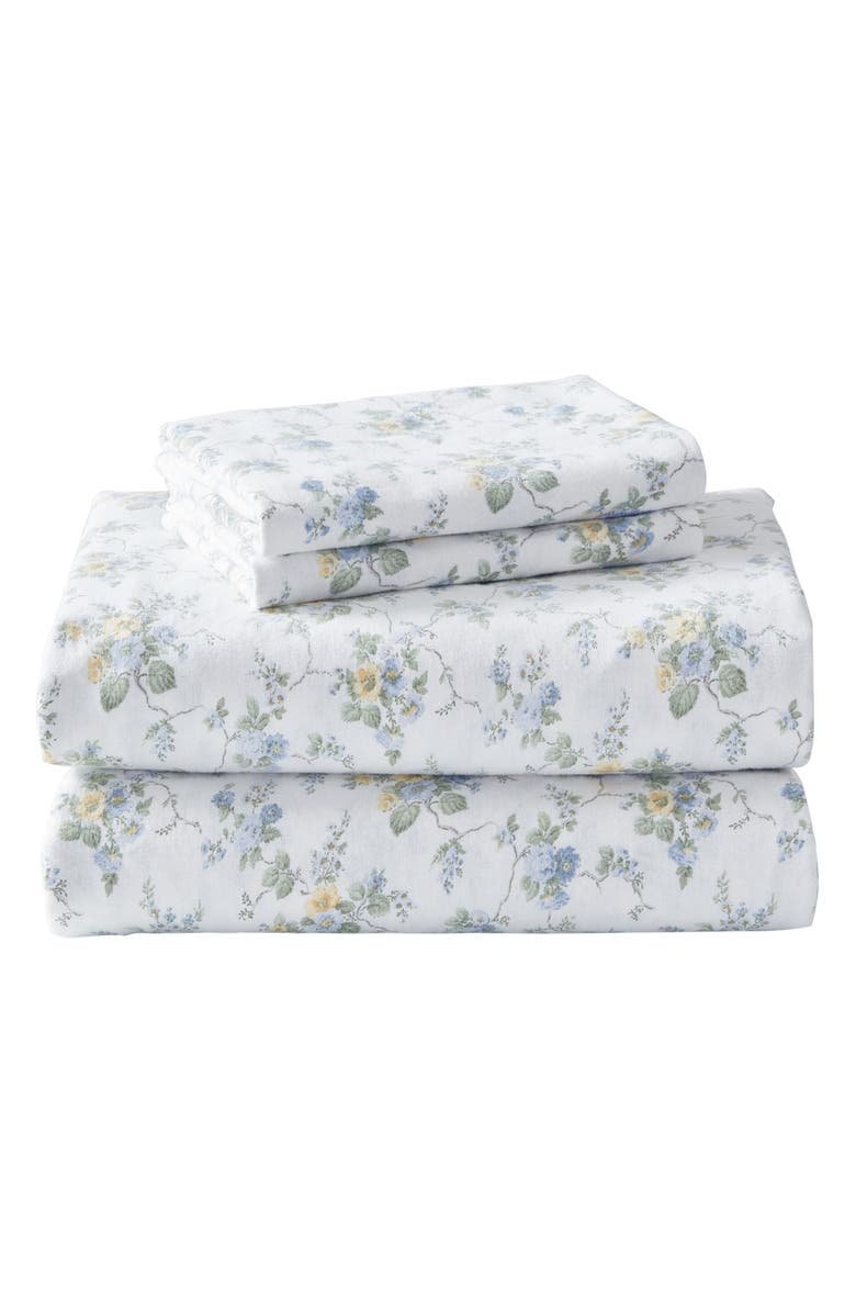 Laura Ashley Le Fleur Cotton Flannel King Sheet Set, Main, color, Blue