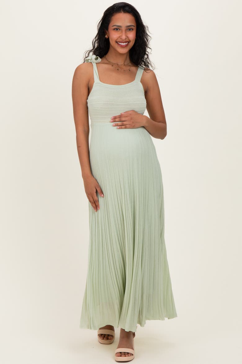 Textured Knit Shoulder Tie Midi Dress, Alternate, color, Light Olive