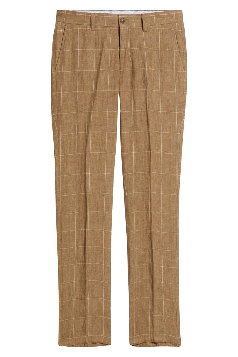 Windowpane Check Linen Pants, Alternate, color, TAN