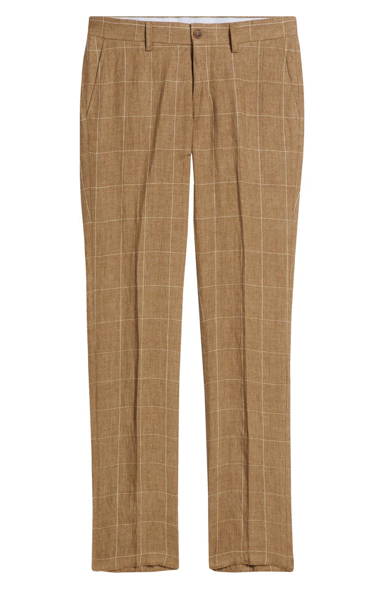 Berle Windowpane Check Linen Pants, Alternate, color, Tan