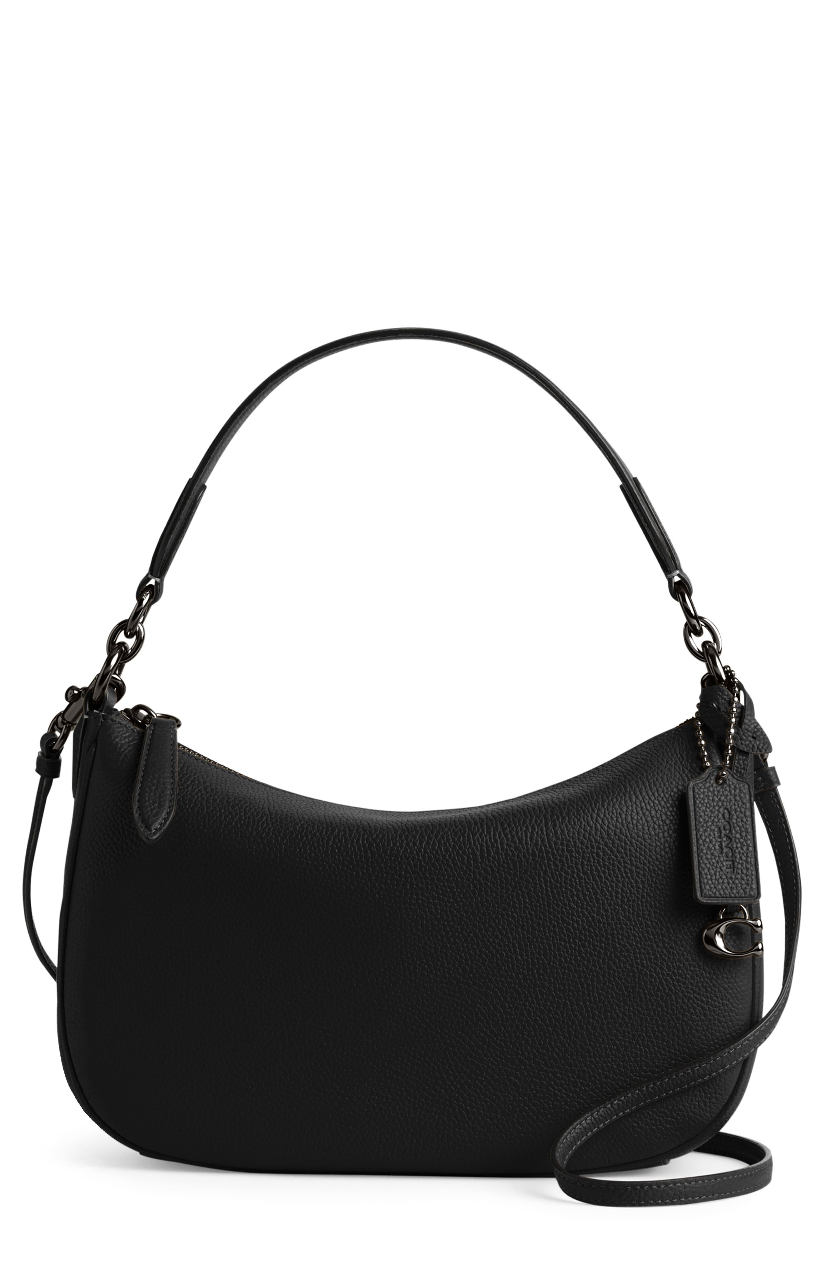 Polished Pebble Leather Crossbody Bag (Nordstrom Exclusive), Main, color, BLACK