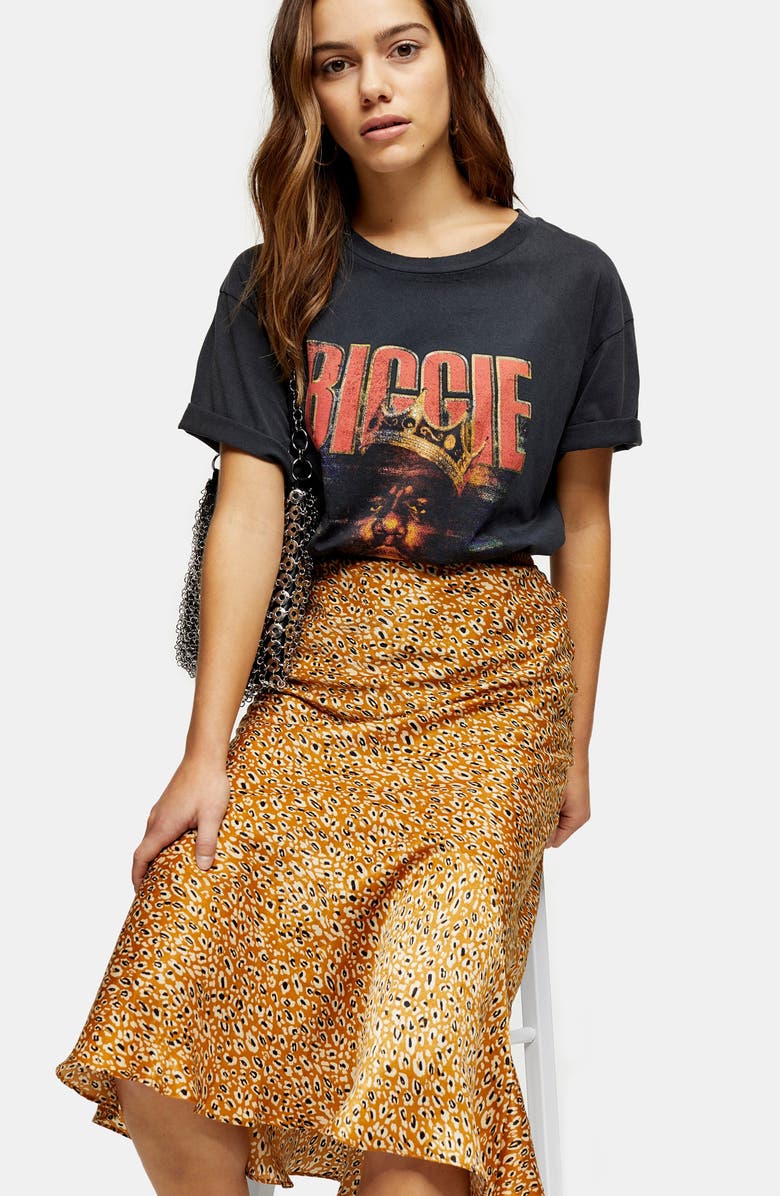 Topshop Leopard Satin Flounce Skirt, Alternate, color, 