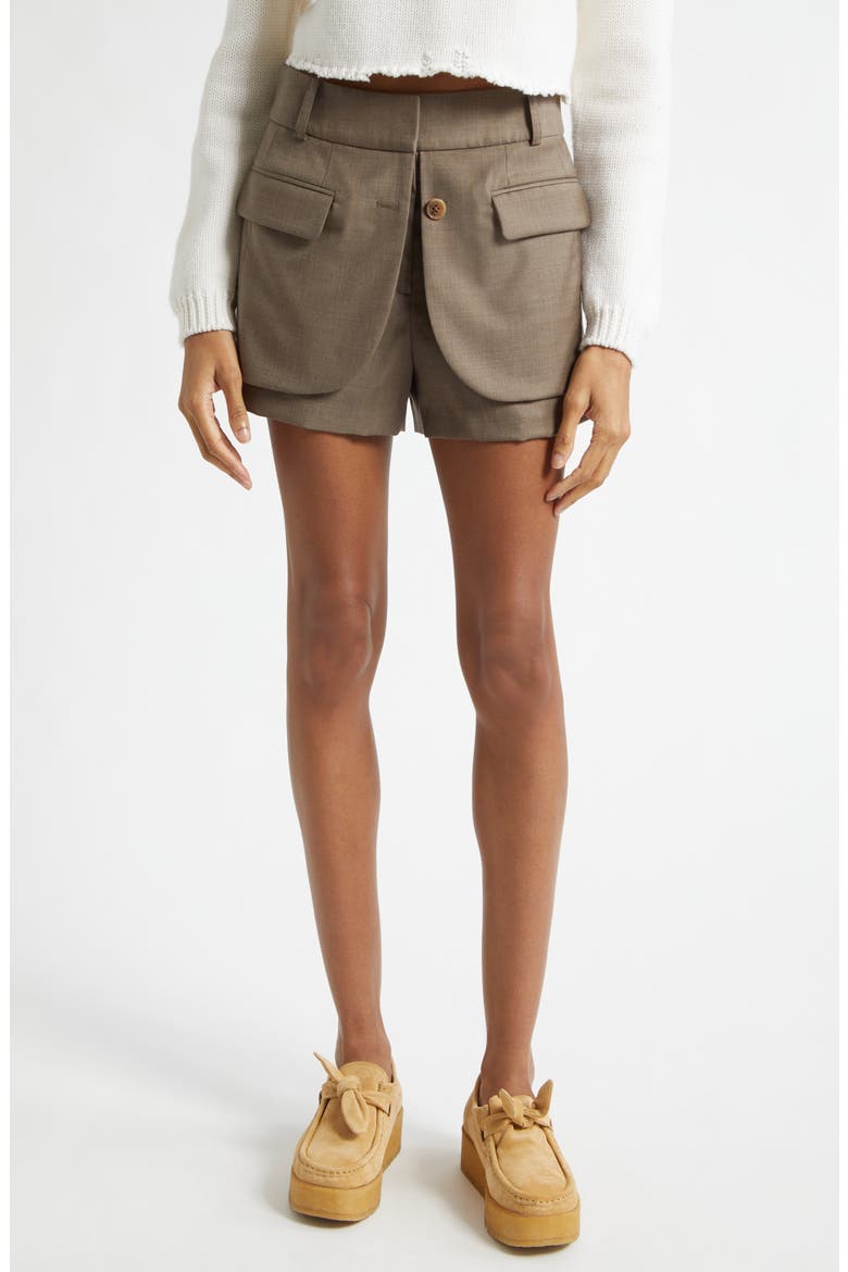 Jacket Hem Wool Shorts, Main, color, DARK TAUPE