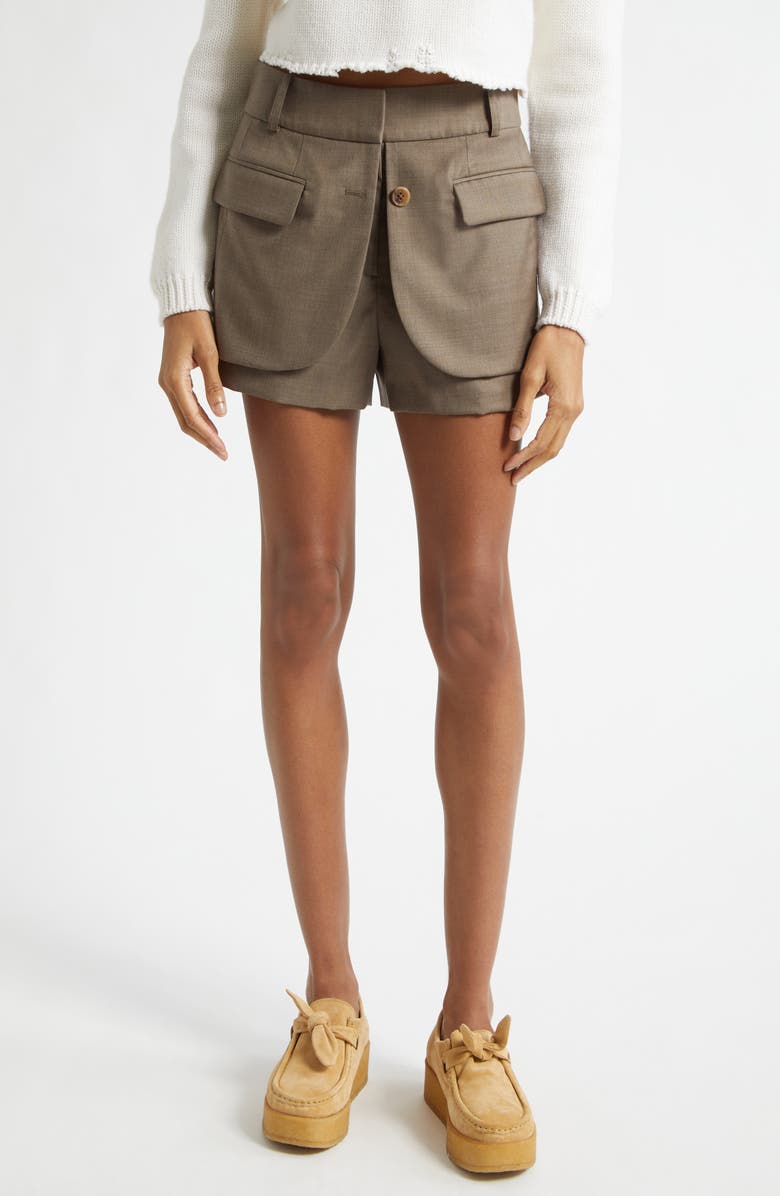 MONSE Jacket Hem Wool Shorts, Main, color, Dark Taupe