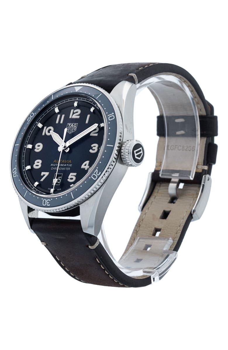 Watchfinder & Co. Tag Heuer Preowned Autavia Leather Strap Watch, 42mm, Alternate, color, 