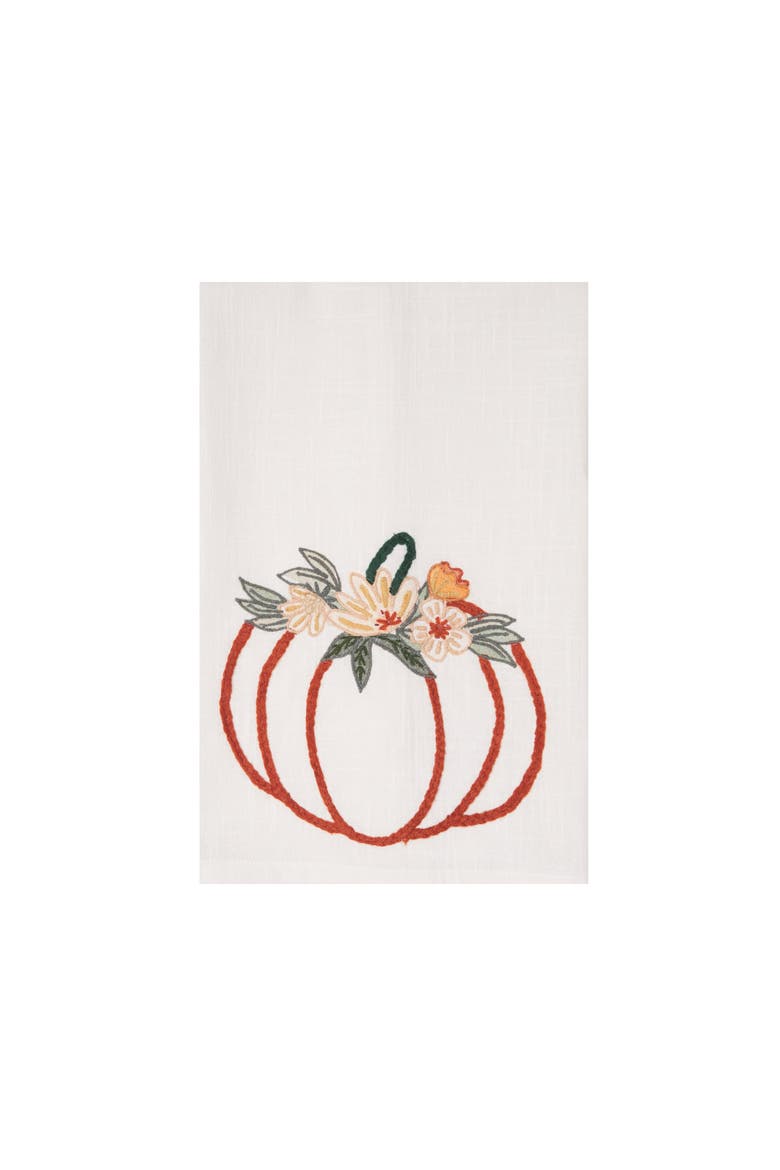 Autumn Botanical Pumpkin Floral 100% Cotton Handtowel, Main, color, Beige