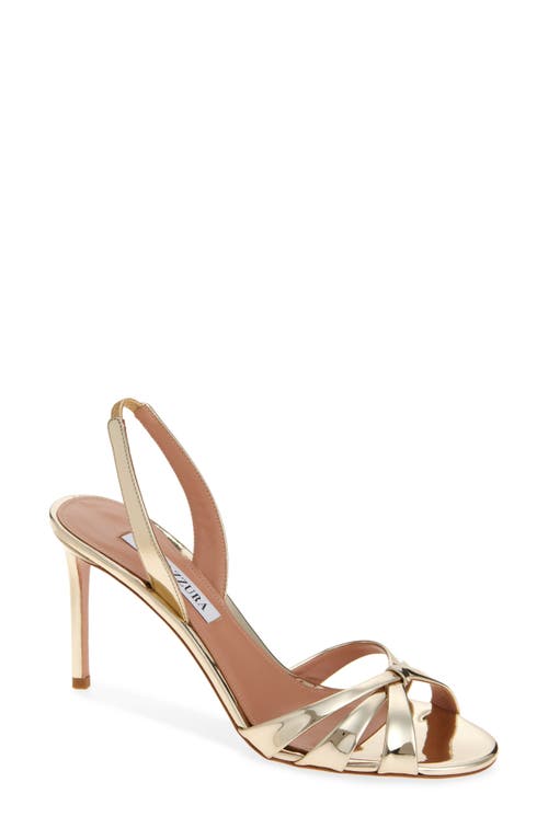 Aquazzura Tati 85 Metallic Leather Crossover Sandals In Soft Gold