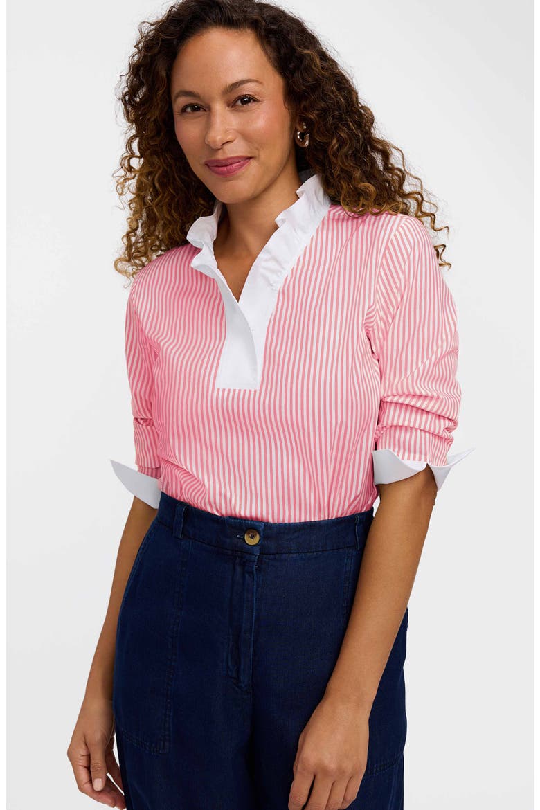Tammy Ruffle Collar Cotton Top, Alternate, color, CORAL REEF RED