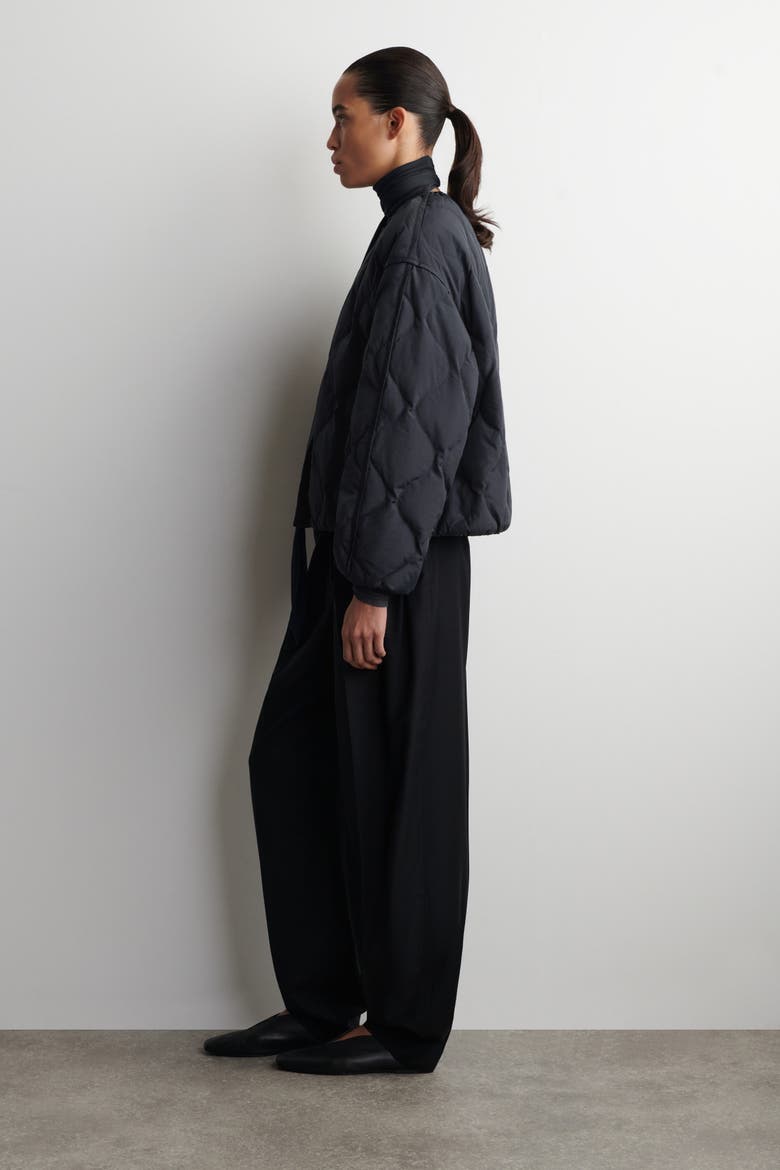 Gathered Quilted Down Jacket, Alternate, color, NAVY