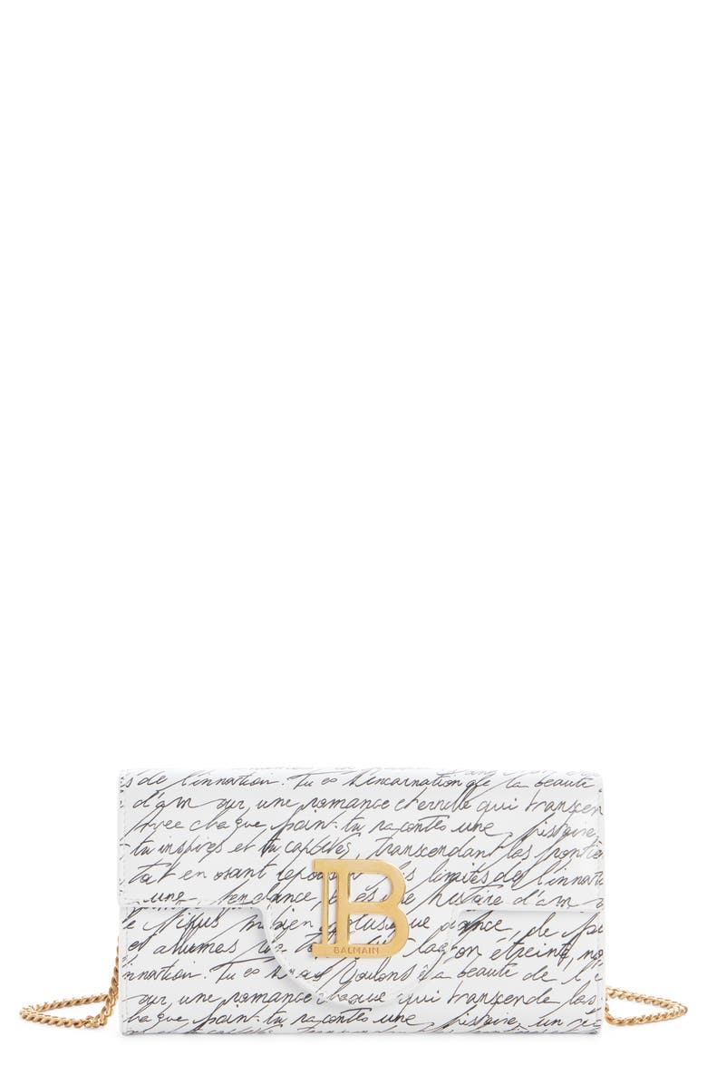 Balmain B-Buzz Printed Leather Wallet on a Chain, Main, color,