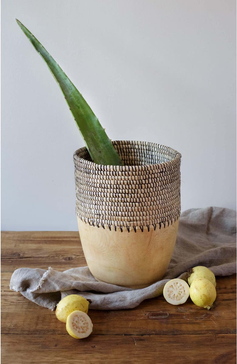 indego africa Copabu Wooden + Woven Tall Vessel, Alternate, color, 